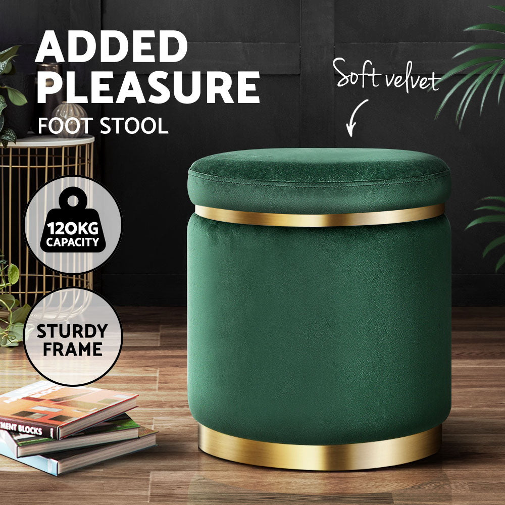 Ottoman Foot Stool Round Velvet - Green