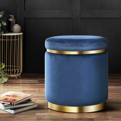 Ottoman Foot Stool Round Velvet - Navy