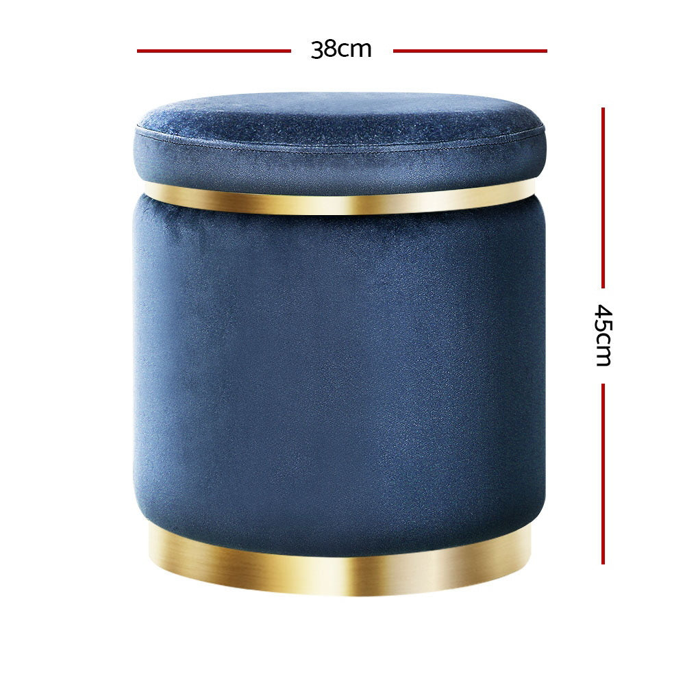 Ottoman Foot Stool Round Velvet - Navy