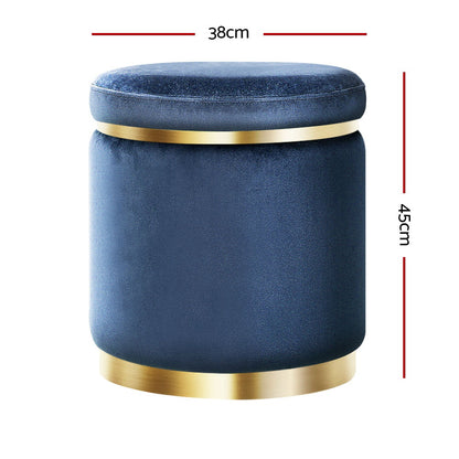 Ottoman Foot Stool Round Velvet - Navy