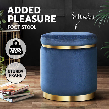 Ottoman Foot Stool Round Velvet - Navy