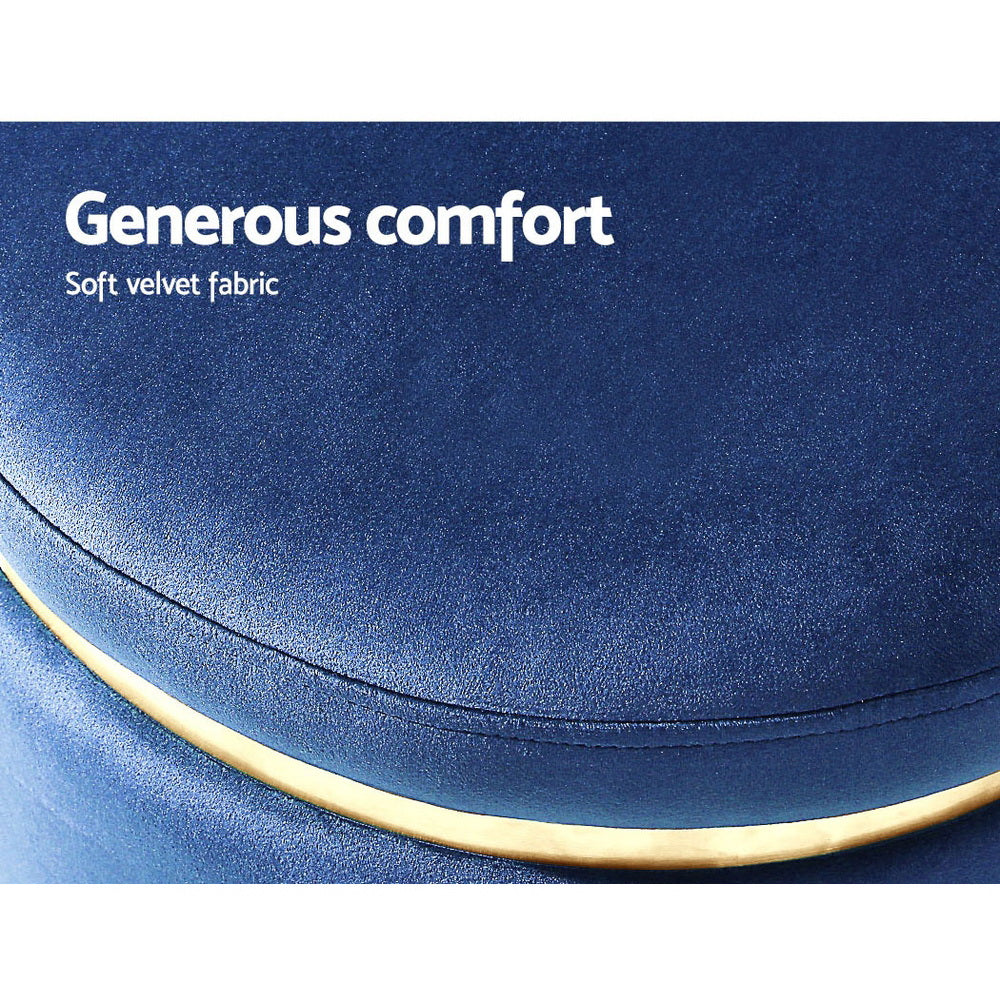 Ottoman Foot Stool Round Velvet - Navy