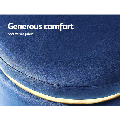 Ottoman Foot Stool Round Velvet - Navy