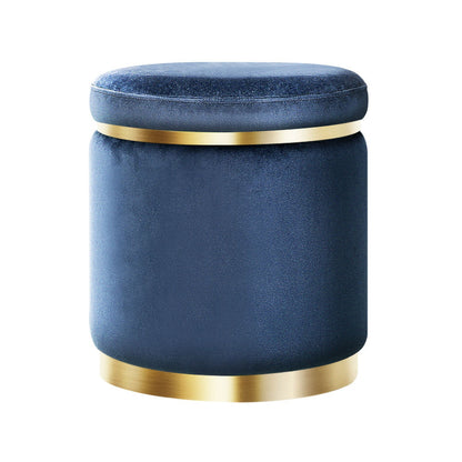 Ottoman Foot Stool Round Velvet - Navy