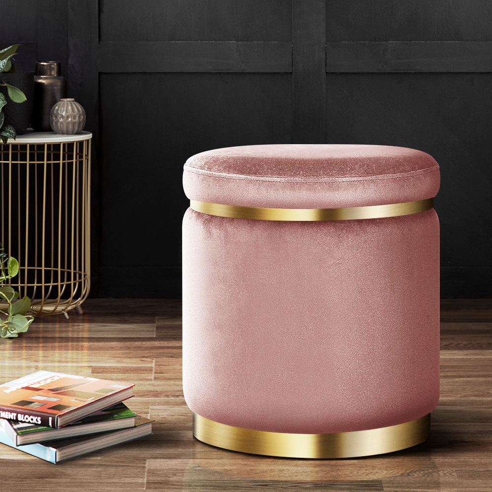 Ottoman Foot Stool Round Velvet - Pink