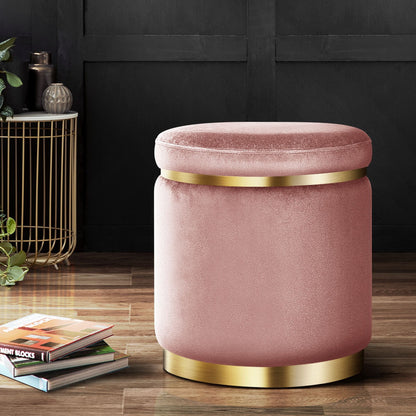 Ottoman Foot Stool Round Velvet - Pink