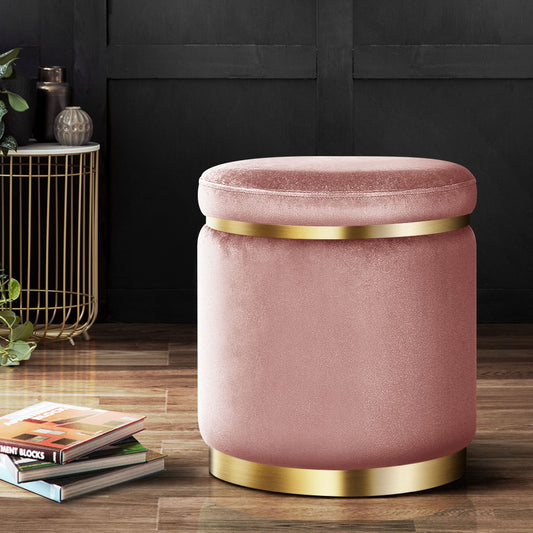 Ottoman Foot Stool Round Velvet - Pink