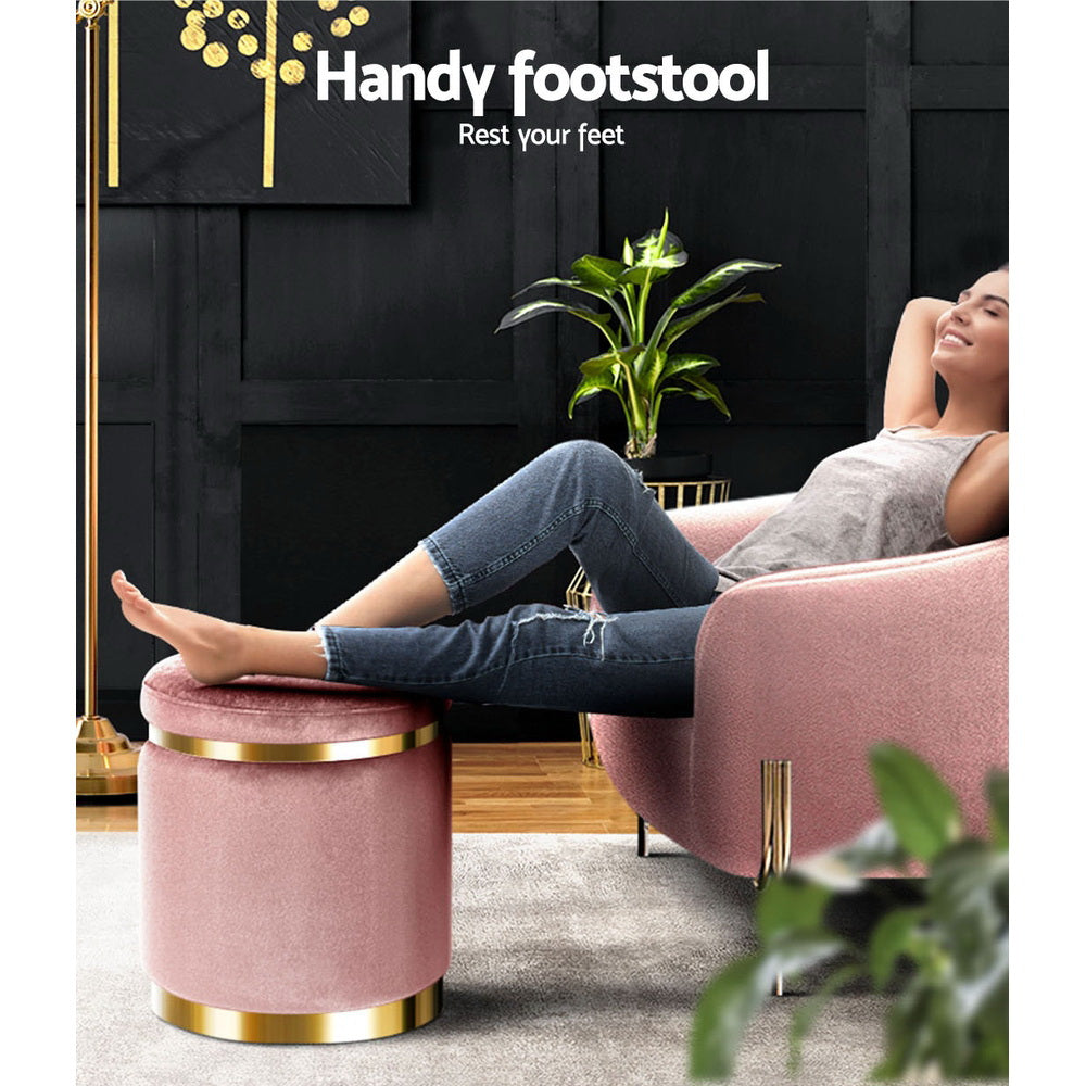 Ottoman Foot Stool Round Velvet - Pink