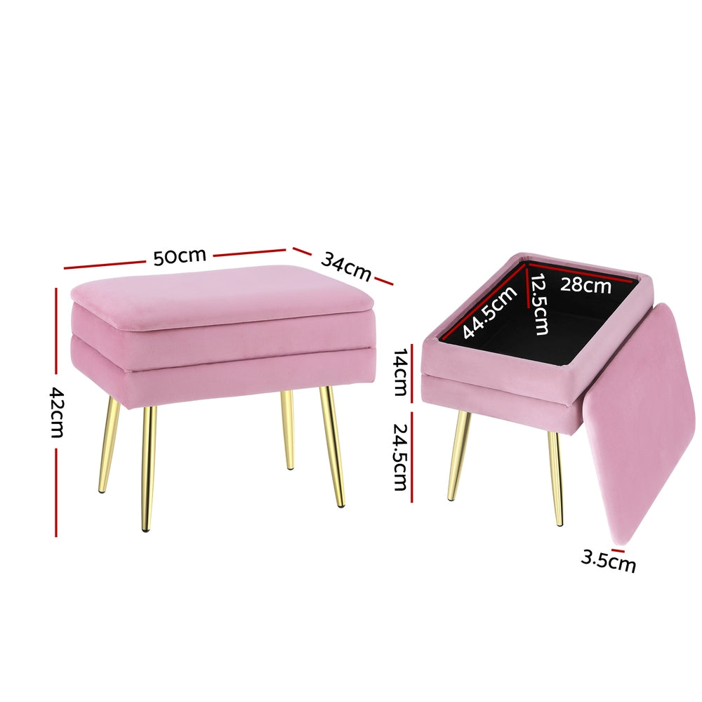 Ottoman Storage Foot Stool Vanity Velvet - Pink