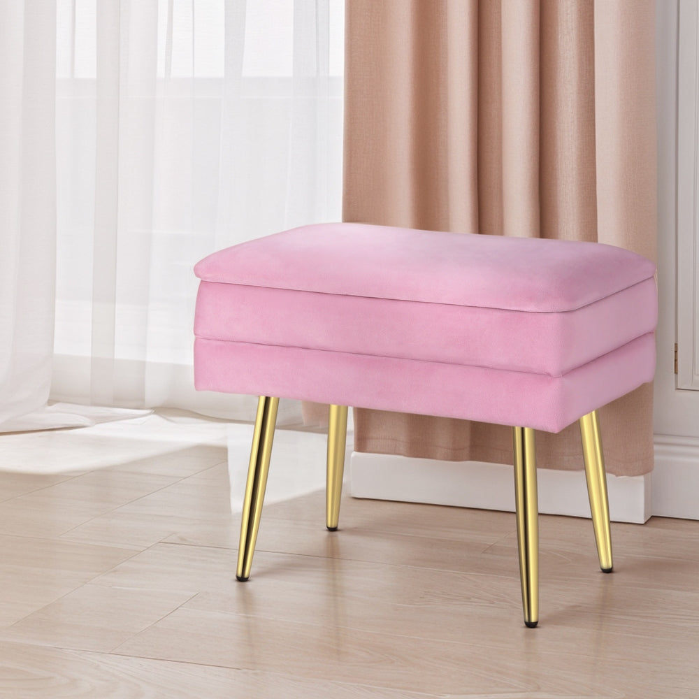 Ottoman Storage Foot Stool Vanity Velvet - Pink