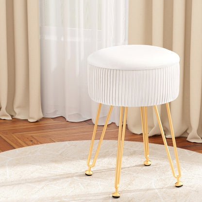 Ottoman Storage Foot Stool Vanity Velvet Round - White