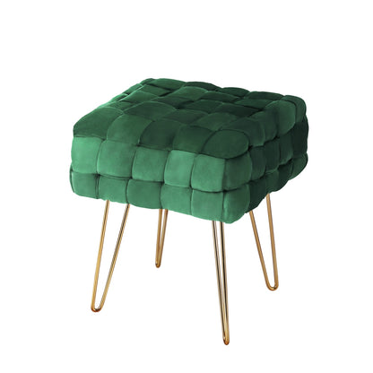Cleo Ottoman Foot Stool Vanity Woven Velvet - Green