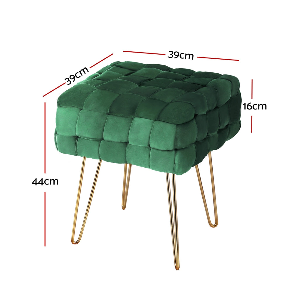 Cleo Ottoman Foot Stool Vanity Woven Velvet - Green