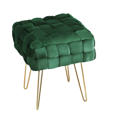 Cleo Ottoman Foot Stool Vanity Woven Velvet - Green
