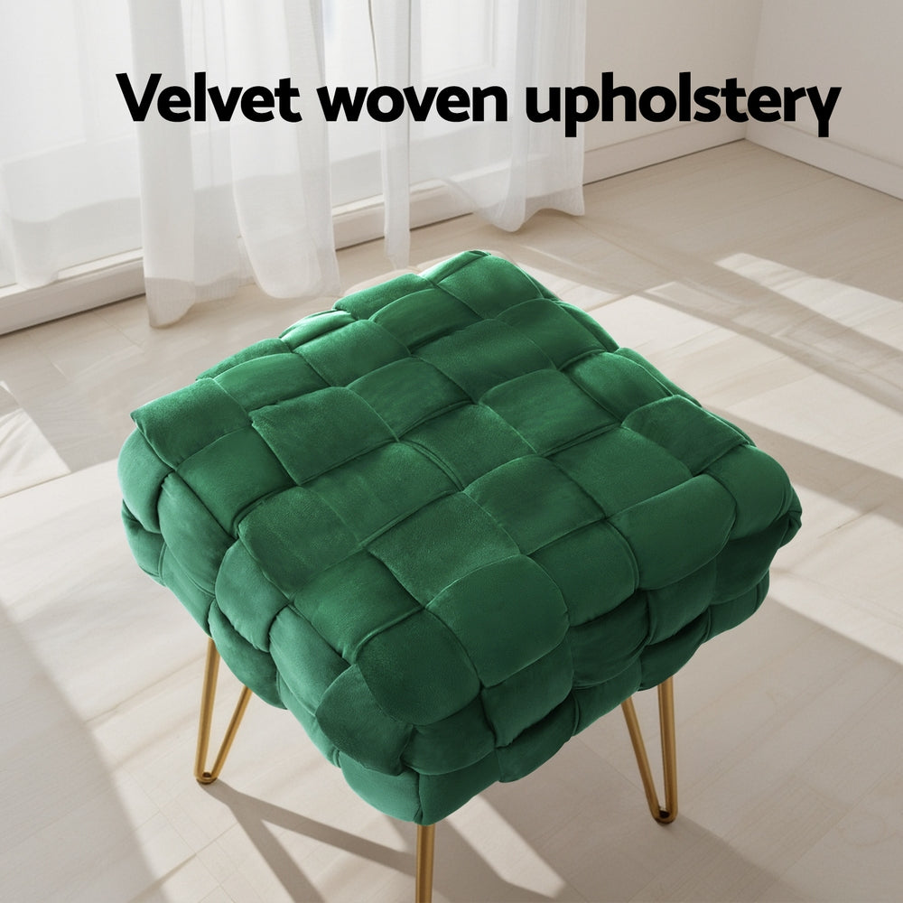 Cleo Ottoman Foot Stool Vanity Woven Velvet - Green