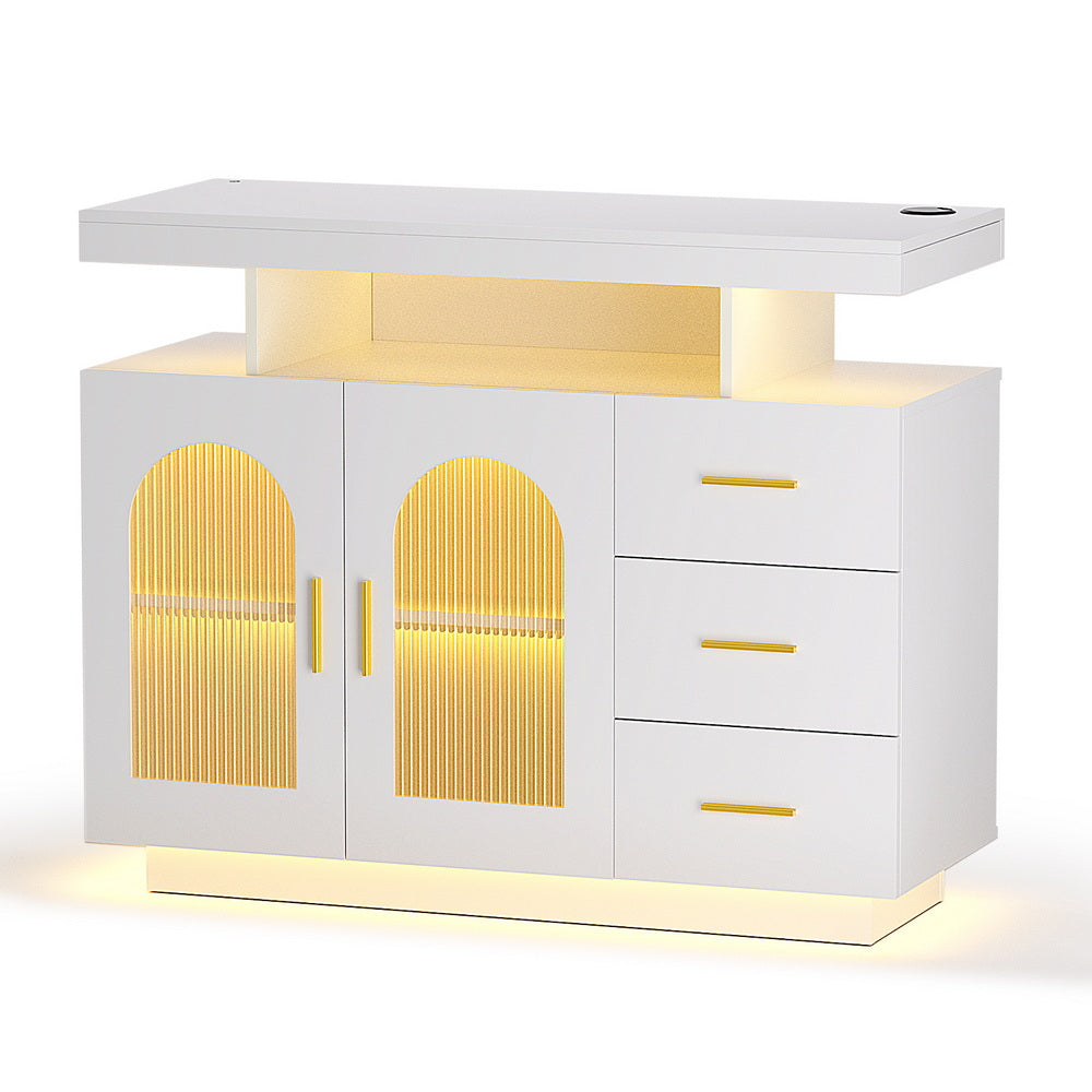 LED  Buffet Sideboard Cabinet with Drawers - White