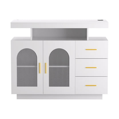 LED  Buffet Sideboard Cabinet with Drawers - White