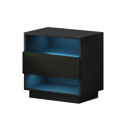 Hana Bedside Table LED with 2 Shelves - Black
