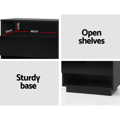 Hana Bedside Table LED with 2 Shelves - Black