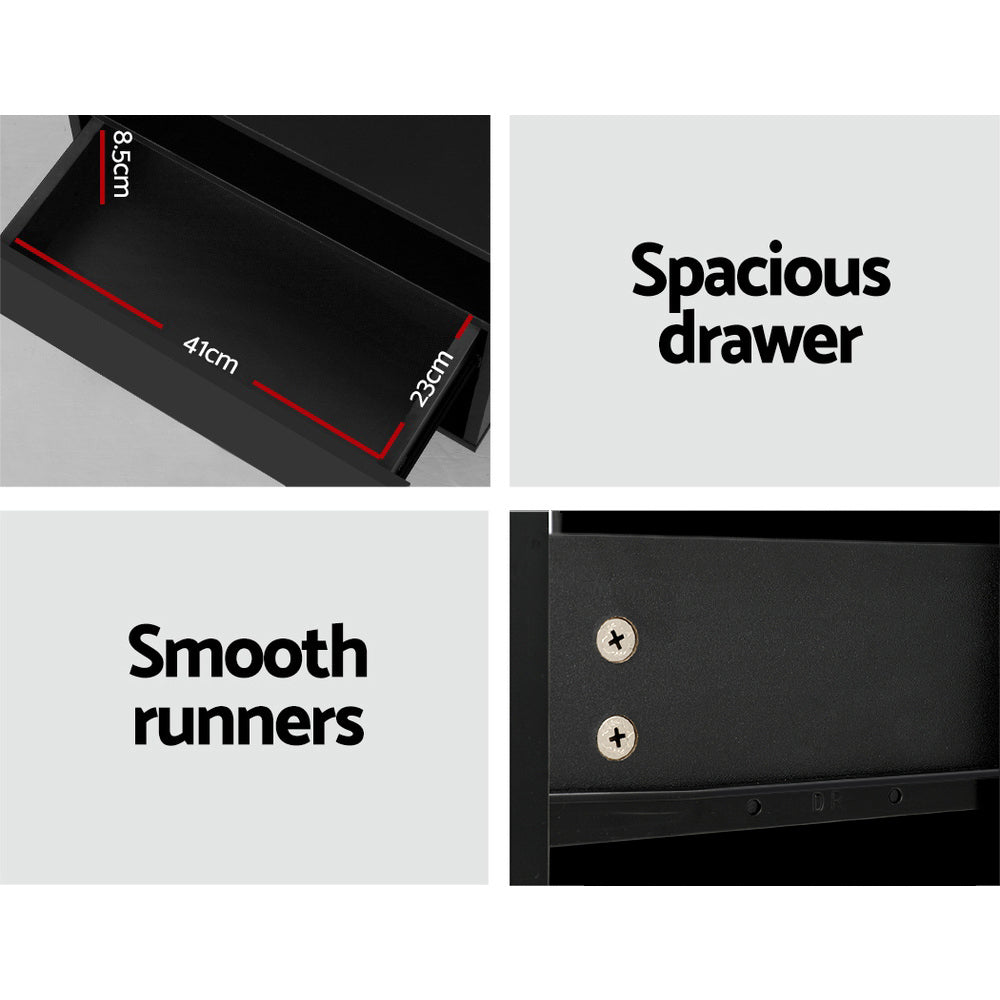 Hana Bedside Table LED with 2 Shelves - Black