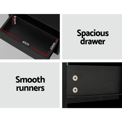 Hana Bedside Table LED with 2 Shelves - Black