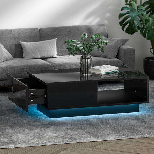 LED Lights Coffee Table - Black