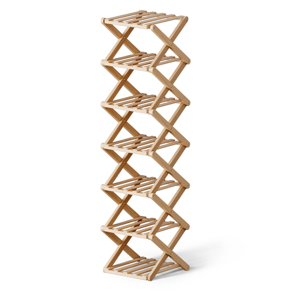 7 Tier Bamboo Foldable Shoe Rack Organizer