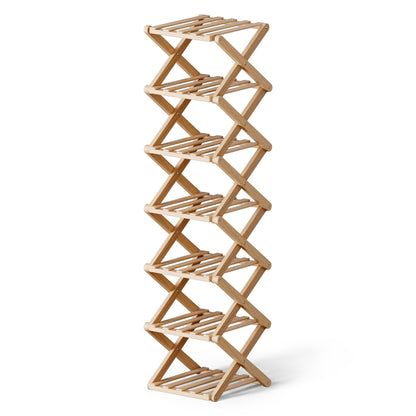 7 Tier Bamboo Foldable Shoe Rack Organizer