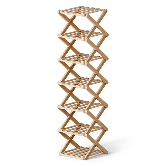 7 Tier Bamboo Foldable Shoe Rack Organizer