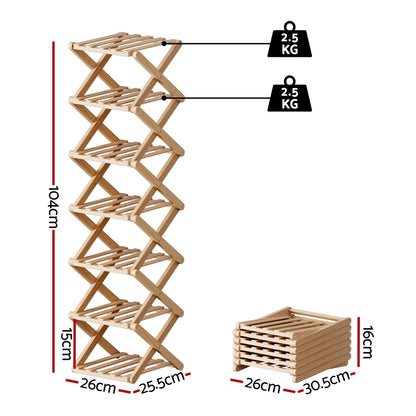 7 Tier Bamboo Foldable Shoe Rack Organizer