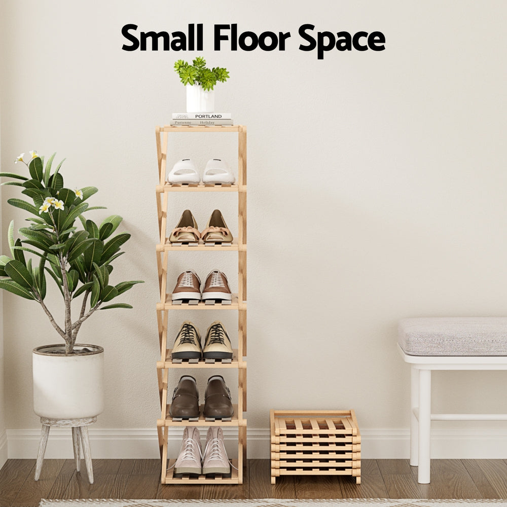 7 Tier Bamboo Foldable Shoe Rack Organizer
