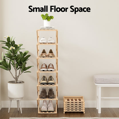 7 Tier Bamboo Foldable Shoe Rack Organizer