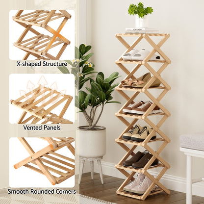 7 Tier Bamboo Foldable Shoe Rack Organizer