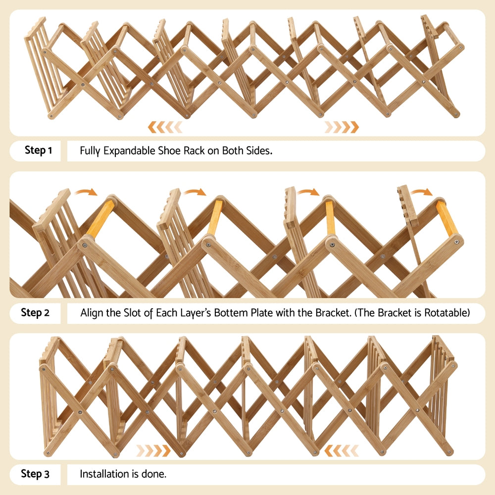 7 Tier Bamboo Foldable Shoe Rack Organizer