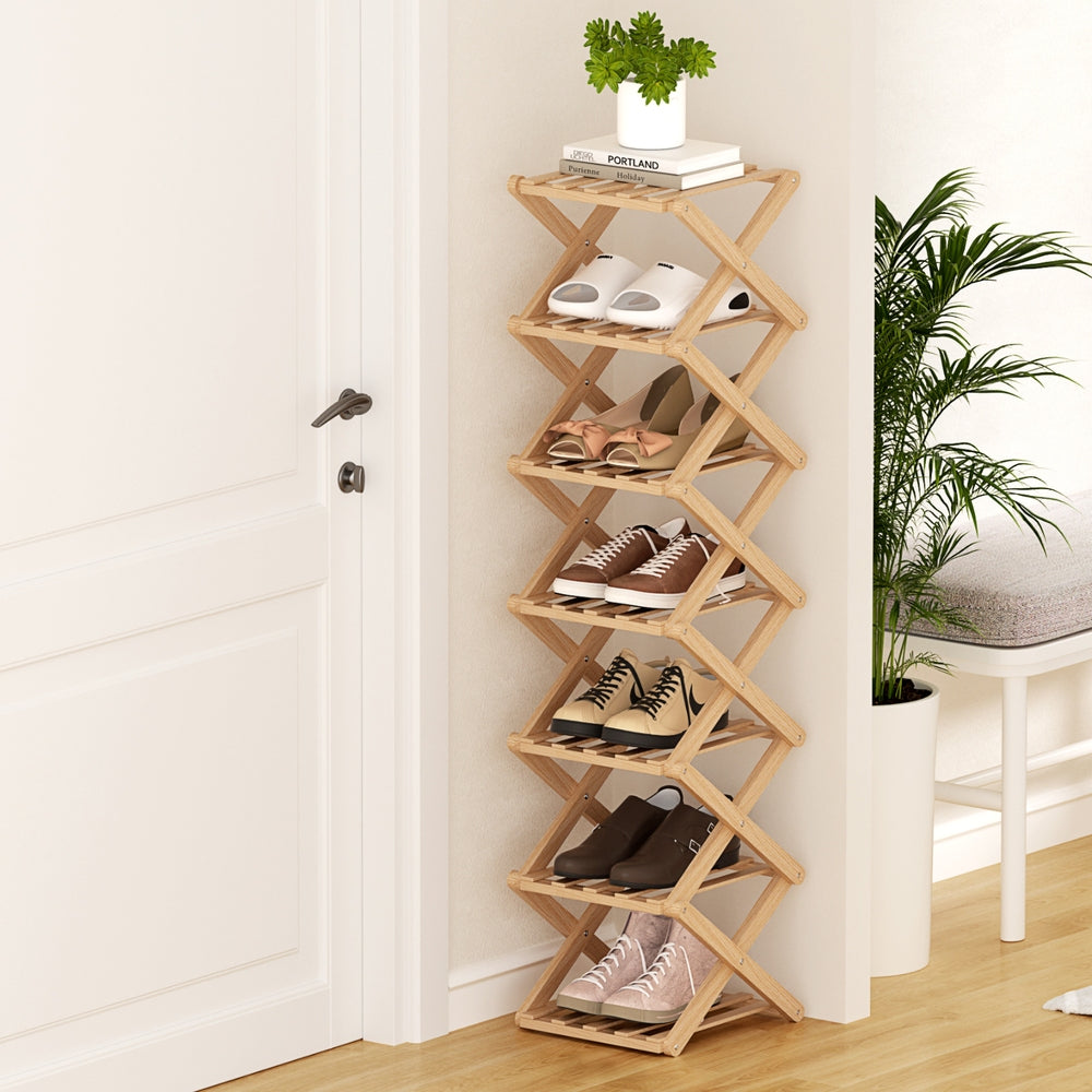 7 Tier Bamboo Foldable Shoe Rack Organizer