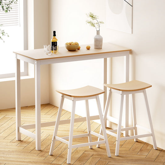 Bar Table and Stools Set Solid Wood - Pine & White