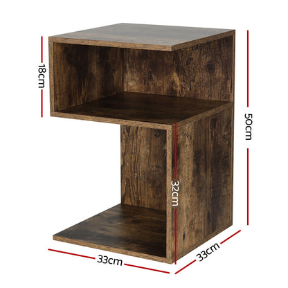 Umeni Bedside Table Shelves Nightstand - Rust Oak
