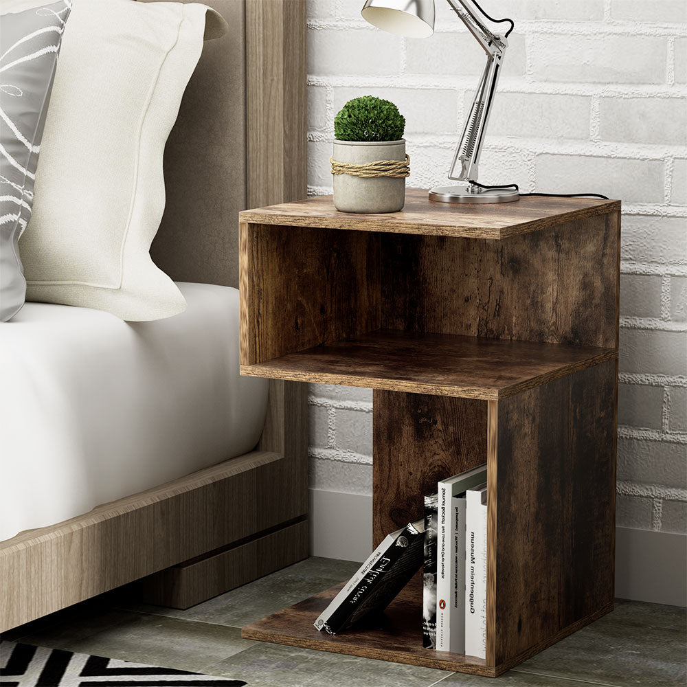 Umeni Bedside Table Shelves Nightstand - Rust Oak