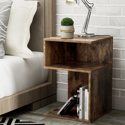 Umeni Bedside Table Shelves Nightstand - Rust Oak