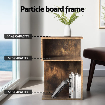 Umeni Bedside Table Shelves Nightstand - Rust Oak