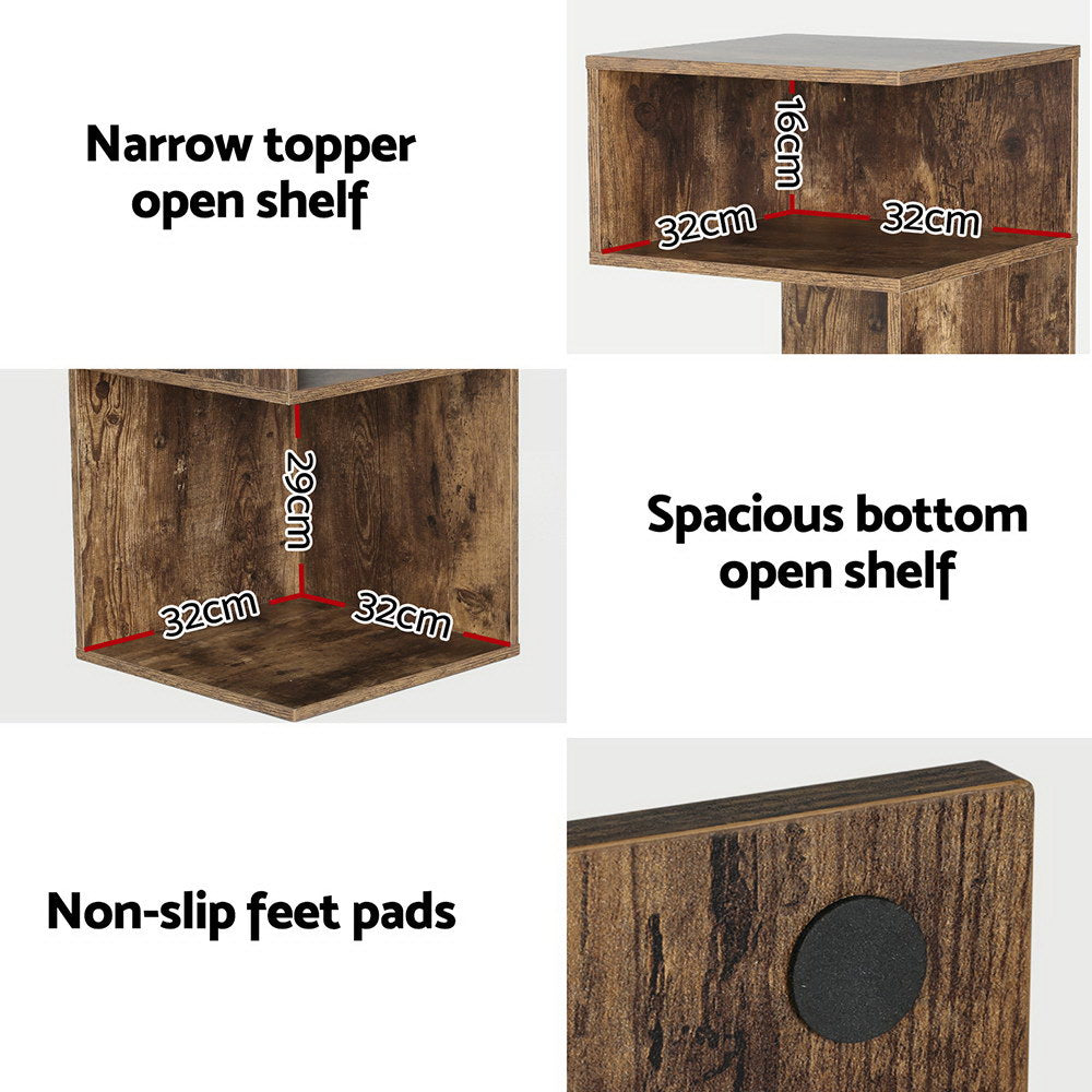 Umeni Bedside Table Shelves Nightstand - Rust Oak