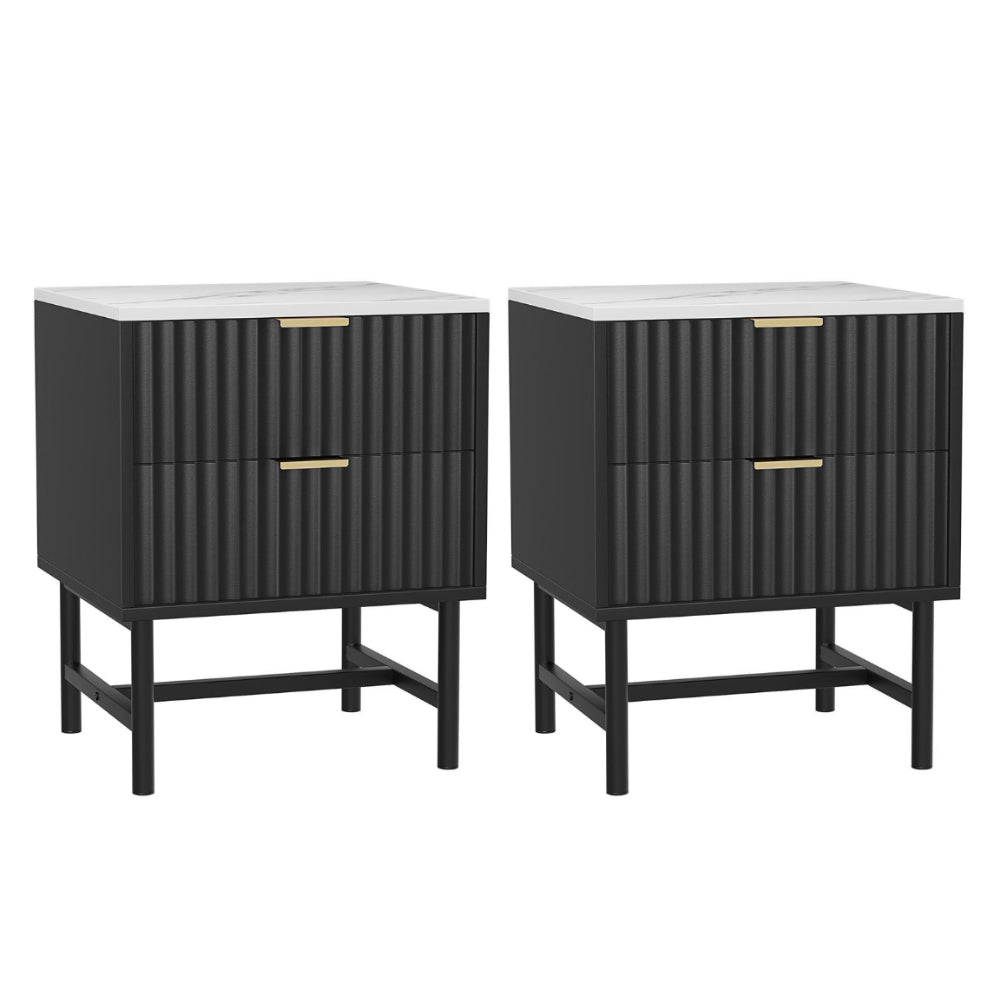 Set of 2 Bedside Table 2 Drawers - Black