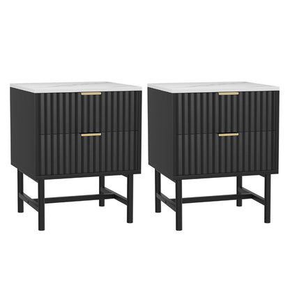 Set of 2 Bedside Table 2 Drawers - Black