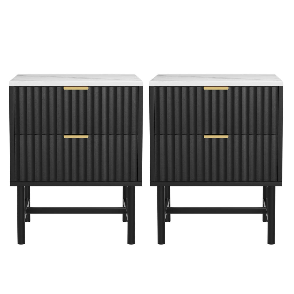 Set of 2 Bedside Table 2 Drawers - Black