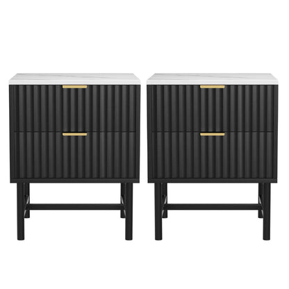Set of 2 Bedside Table 2 Drawers - Black
