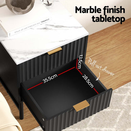 Set of 2 Bedside Table 2 Drawers - Black