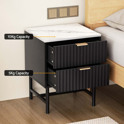 Set of 2 Bedside Table 2 Drawers - Black