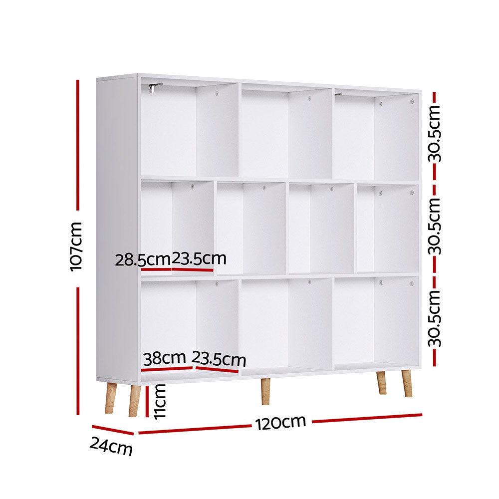 Cora Bookshelf 3 Tiers 10 Cubes - White