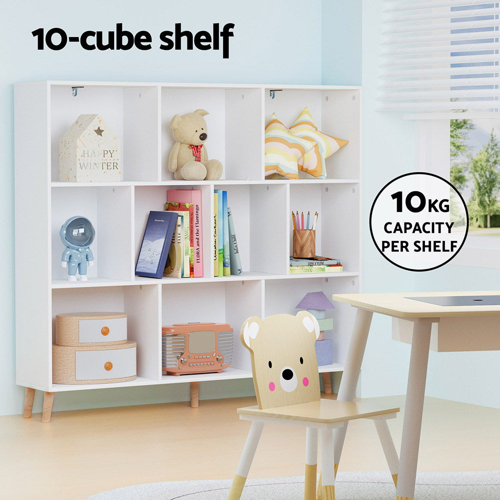 Cora Bookshelf 3 Tiers 10 Cubes - White