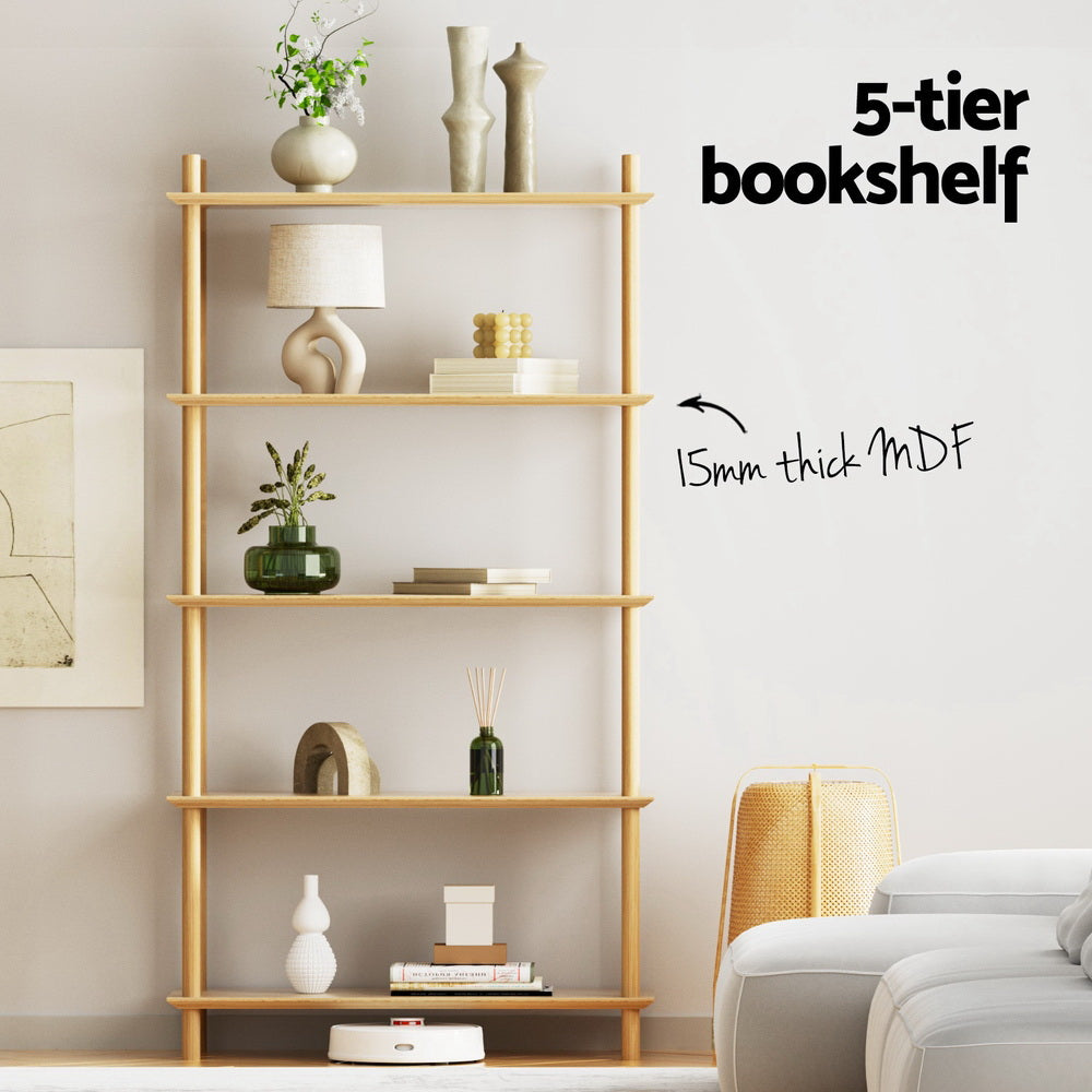 Bookshelf 5 Tiers Bookcase Display Shelves - Pine